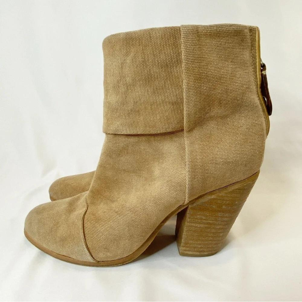 Rag & Bone Boot Bootie Newbury Classic Canvas size 9.5 Khaki Tan Beige Heels - Picture 5 of 13